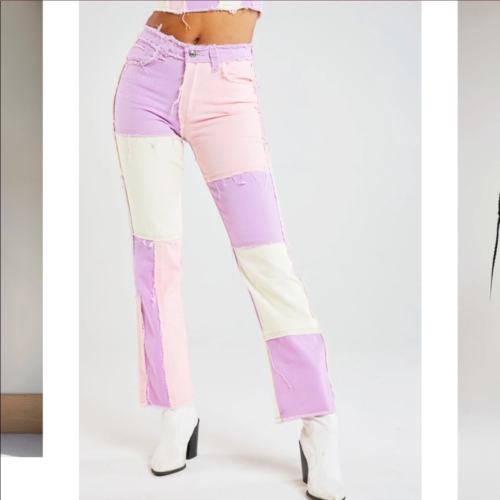 Jaded Ldn Pastel Patchwork Denim Boyfriend Jeans